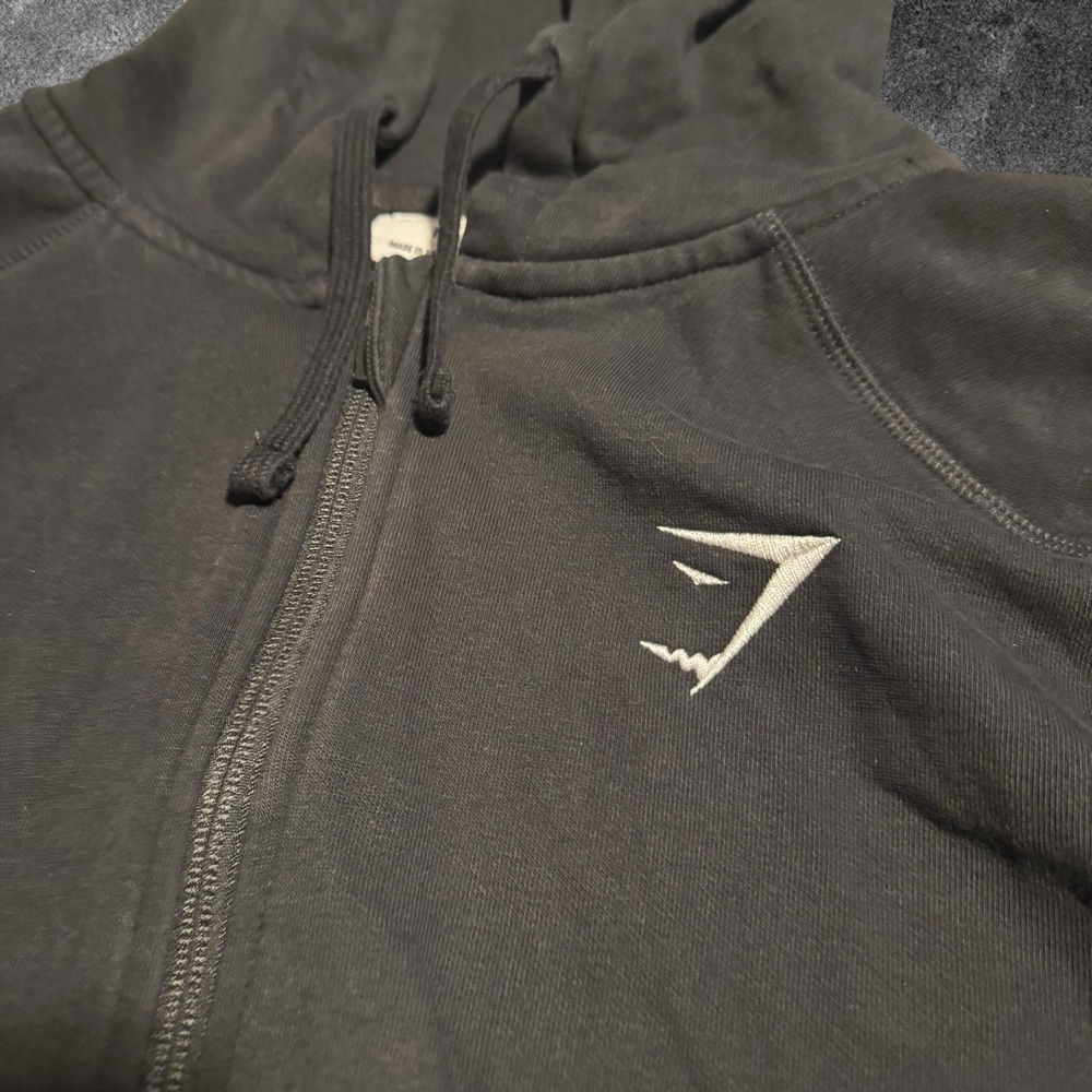 Gymshark Hoodie Mens Medium Black Full Zip Athletic Training Sweatshirt Gym Logo - Picture 2 of 5